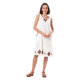 Eliş Şile Bezi Kolsuz Lilyum Nakışlı Kısa Yazlık Elbise, 2XL, 223.26, Krem, Kadın
