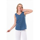 Eliş Şile Bezi Kolsuz Melis Yazlık Müslin Bluz Indigo Indg - İndigo - 2XL