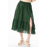 Eliş Şile Bezi Lavinya Beli Lastikli Vual Uzun Yazlık Etek, 2XL-3XL, 130.09, Yeşil, Kadın