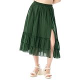 Eliş Şile Bezi Lavinya Beli Lastikli Vual Uzun Yazlık Etek, L/XL, 130.09, Yeşil, Kadın