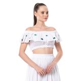 Eliş Şile Bezi Lavinya Vual Lastik Detaylı Nakışlı Yazlık Crop Bluz, 2XL, 713.01, Beyaz, Kadın