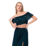 Eliş Şile Bezi Lavinya Vual Lastik Detaylı Nakışlı Yazlık Crop Bluz, 2XL, 713.01, Petrol, Kadın