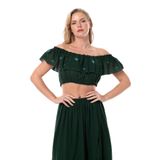 Eliş Şile Bezi Lavinya Vual Lastik Detaylı Nakışlı Yazlık Crop Bluz, 2XL, 713.01, Yeşil, Kadın