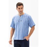 Eliş Şile Bezi Mavi Beyaz Kısa Kol Şile Bezi Zımbalı Çizgili Erkek T-shirt
