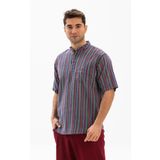 Eliş Şile Bezi Mor Çizgili 3072 Kısa Kol Şile Bezi Hakim Yaka Erkek Tshirt