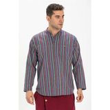 Eliş Şile Bezi Mor Çizgili 3072 Uzun Kol Şile Bezi Hakim Yaka Erkek Tshirt