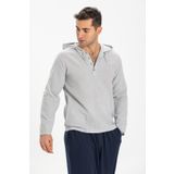 Eliş Şile Bezi Şile Bezi Çift Cepli Kapüşonlu Erkek Sweatshirt Gri Gri