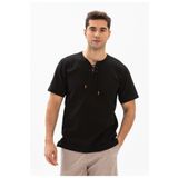 Eliş Şile Bezi Siyah 3003 Büyük Beden Kısa Kol Şile Bezi Zımbalı Erkek Tshirt
