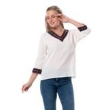 Eliş Şile Bezi Truvakar Kol V Yaka Nakışlı Talya Şile Bezi Yazlık Bluz, 3XL, 112.10, Krem, Kadın