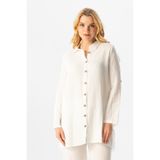 Eliş Şile Bezi Uzun Katlanabilir Kol Sedanur Gömlek Yaka Yazlık Müslin Tunik, 3XL, 552.03, Beyaz, Kadın