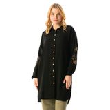 Eliş Şile Bezi Uzun Kol Deste Gömlek Yaka Yazlık Müslin Tunik, 3XL, 552.02, Siyah, Kadın