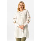 Eliş Şile Bezi Uzun Kol Deste Gömlek Yaka Yazlık Müslin Tunik, XL, 552.02, Beyaz, Kadın