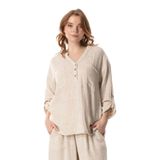 Eliş Şile Bezi Uzun Kol Ezgi V Yaka Katlanabilir Kol Müslin Yazlık Bluz, L/XL, 712.07, Krem, Kadın