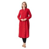 Eliş Şile Bezi Uzun Kol Gömlek Yaka Hafsa Müslin Yazlık Tunik, 2XL/3XL, 552.06, Kırmızı, Kadın