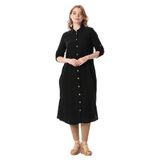 Eliş Şile Bezi Uzun Kol Gömlek Yaka Hafsa Müslin Yazlık Tunik, 2XL/3XL, 552.06, Siyah, Kadın