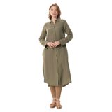 Eliş Şile Bezi Uzun Kol Gömlek Yaka Hafsa Müslin Yazlık Tunik, L/XL, 552.06, Haki, Kadın