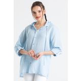 Eliş Şile Bezi Uzun Kol Kapüşonlu Kadın Yazlık Müslin Sweatshirt Buz Mavi Bmv