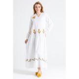 Eliş Şile Bezi Uzun Kol Nakışlı Elbise, L/XL, 222.32, Beyaz, Kadın
