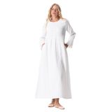 Eliş Şile Bezi Uzun Kol Nervür Detaylı Müslin Elbise, 2XL/3XL, 522.13, Beyaz, Kadın