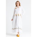 Eliş Şile Bezi Uzun Kol Şile Bezi Aslı Nakışlı Uzun Yazlık Elbise Beyaz Byz - 2XL - 3XL