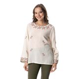 Eliş Şile Bezi Uzun Kol Şile Bezi Kiraz Nakış İşlemeli Yazlık Bluz, 4XL-5XL, 212.28, Krem, Kadın