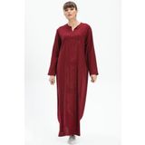 Eliş Şile Bezi Uzun Kol Şile Bezi Simli Kaftan Midi Boy Yazlık Elbise Bordo Brd
