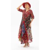 Eliş Şile Bezi Uzun Kol Vual Patchwork Otantik Elbise, XL, ELB.K.0101, Kırmızı, Kadın