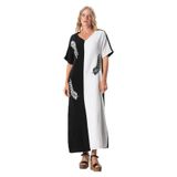 Eliş Şile Bezi Yaprak Baskılı Müslin Elbise, L/XL, 521.07, Çok Renkli, Kadın