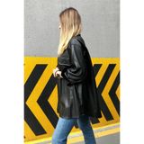 ELİSA Oversize Deri Gömlek Siyah Kadın Günlük Kullanım