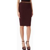 Elisabetta Franchi Dokulu Triko, Zincir ve Taş Detaylı Lüks Chain Accent Midi Etek - Bordo - 40