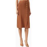 Elisabetta Franchi Triko Jewel Button Detaylı, Sofistike Midi Etek - Kahverengi - 38