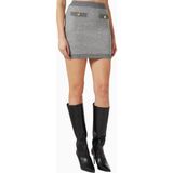 Elisabetta Franchi Wool-Blend Knit Mini Skirt Lüks, Payetli ve Şık Düğmeli Etek - Gri - 46