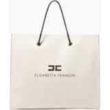 Elısabette Franchı Logo 10/22 Maxi Çanta, Siyah Deri Görünümlü Lüks Omuz ve El Çantası - Beyaz