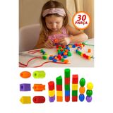 elisalife 30 Parça Line Up Boncuk Geometrik Şekiller Renk Beceri Ipe Boncuk Dizme Oyunu Eğitici Oyuncak