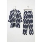 Elisho Bürümcük Kumaş Pantolon İkili Takım Desenli Kimono