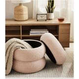 Elissa Home Bukle Puf Sandıklı ,peluş Teddy Kumaş, Makyaj Pufu , Saklama Alanlı - Krem