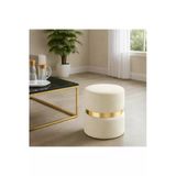 Elissa Home Luxery Puf - Krem Spor Dikişli Gold Detaylı Silinebilir Kadife Kumaş Modern Lüx Puf - Makyaj Pufu 38 X 43