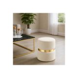 elissa home Luxery Puf - Krem Spor Dikişli GOLD Detaylı Silinebilir Kadife Kumaş Modern Lüx Puf - Makyaj Pufu