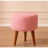 Elissa Home Peluş Puf Ahşap Ayak - Pembe