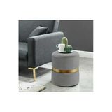 Elissa Home Prada Puf- Gri - Spor Dikişli Gold Detaylı Silinebilir Kadife Kumaş Modern Lüx Puf-Bench-Makyaj Pufu 38 X 43