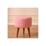 Elissa Home Puf Ahşap Ayak Peluş Kumaş Makyaj Pufu Tabure Ayak Uzatma Toz Pembe 38 X 45