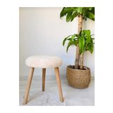 elissa home Retro Ağaç Ayak Rahat Oturum Alanlı Krem Renk Puf Tabure Bench Makyaj Pufu