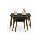 Elissa Home Yağmur 3'Lü Mdf Ahşap Zigon Sehpa - Siyah Mermer Desenli 60 X 40