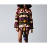 Elissa Vıolet Kilim Desenli Çift Taraflı Giyilebilir Termal Kapitoneli Ponpon Aksesuarlı Mont, Kadın Mont ,kapitone Montl - Beyaz - Mor - Gri - L - XL