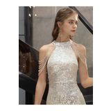 elissaa HALTER YAKA BONCUK DETAYLİ PUL PAYET ABİYE ELBİSE
