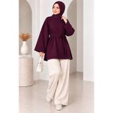 ELİSSE Kadın Bordo Modal Oversize Tunik Rahat Kalıp Uzun Kollu Yırtmaçlı