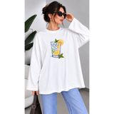 ELİSSE Kadın Limon Baskılı Modal Kumaş Oversize Basic Uzun Kollu Tunik