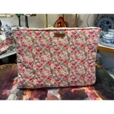 elisss bag Bej Çiçek Desenli Macbook Ipad Tablet Laptop Taşıma Çantası Düzenleyici Fermuarlı Kulplu %100 Pamuk
