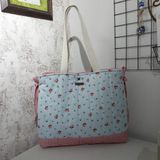 elisss bag Çiçek Desenli Kadın Çanta, Piknik Çantası, Lunchbag, Bebek Çantası, Plaj Çantası, %100 Pamuk - 00Mavi