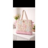 elisss bag Çiçek Desenli Kadın Çanta, Piknik Çantası, Lunchbag, Bebek Çantası, Plaj Çantası, %100 Pamuk - 044-Pembe